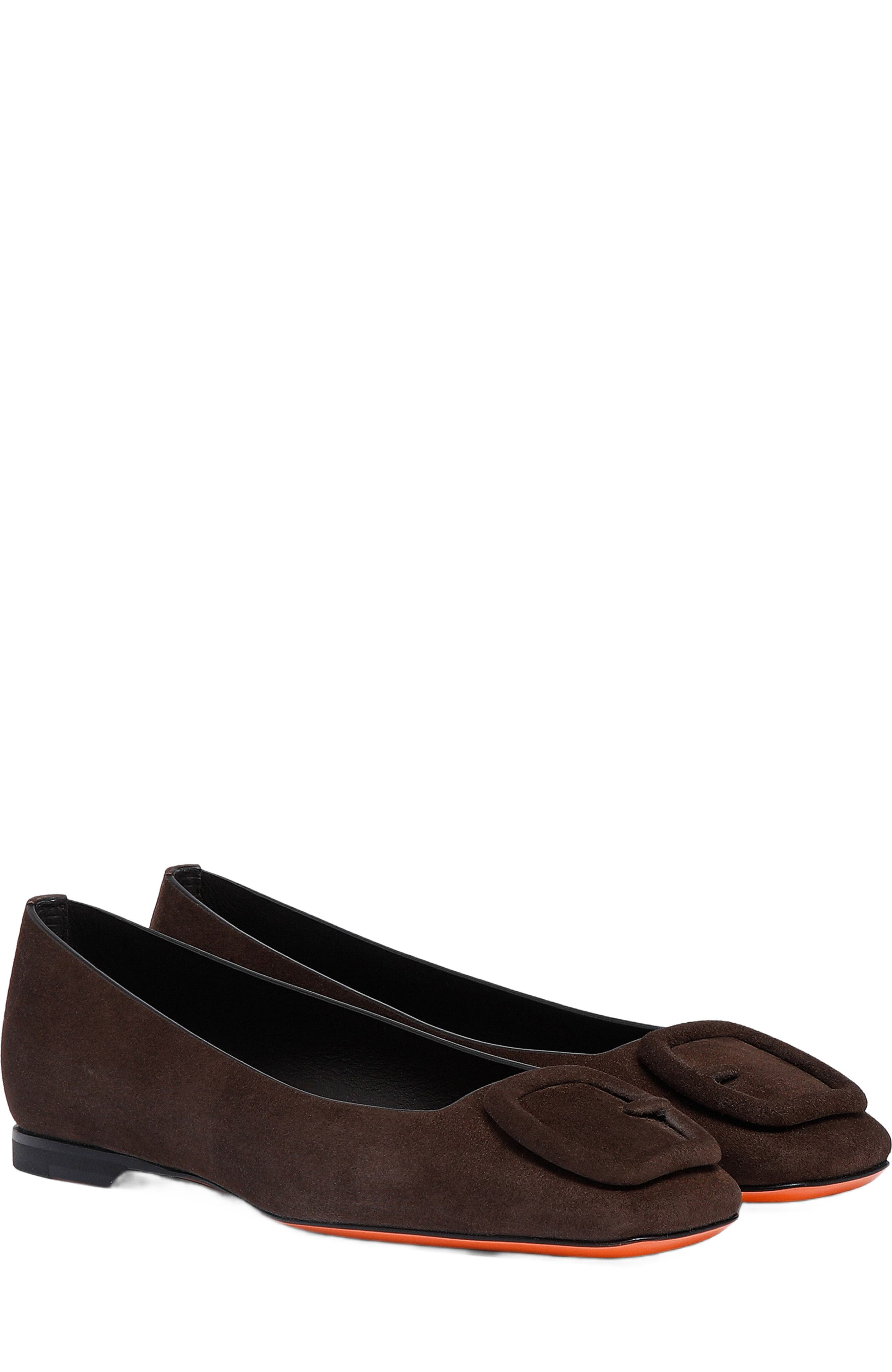 Santoni Women's suede ballet flat, Alternate, color, Brown