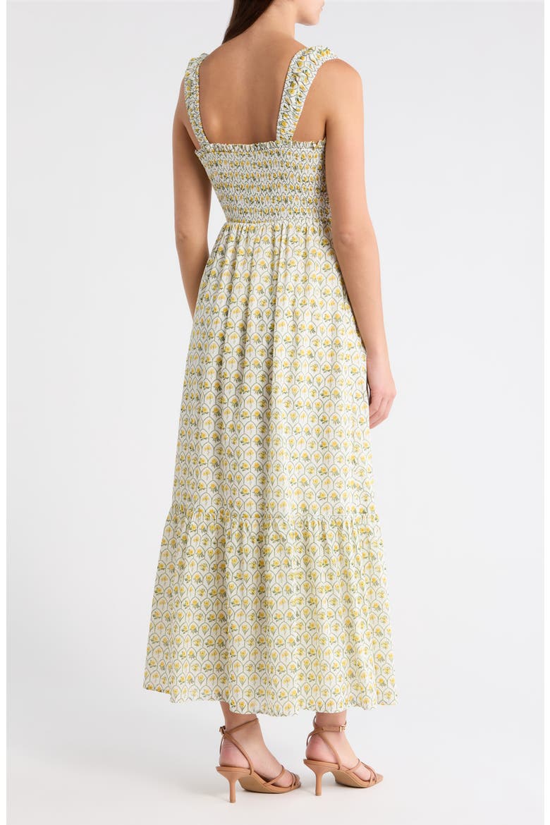 Vemmy Abstract Tayla Smocked Maxi Dress, Alternate, color, WHITE-YELLOW
