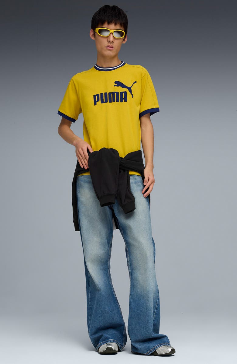 PUMA T7 Logo Ringer T-Shirt, Alternate, color, Dazzling Yellow
