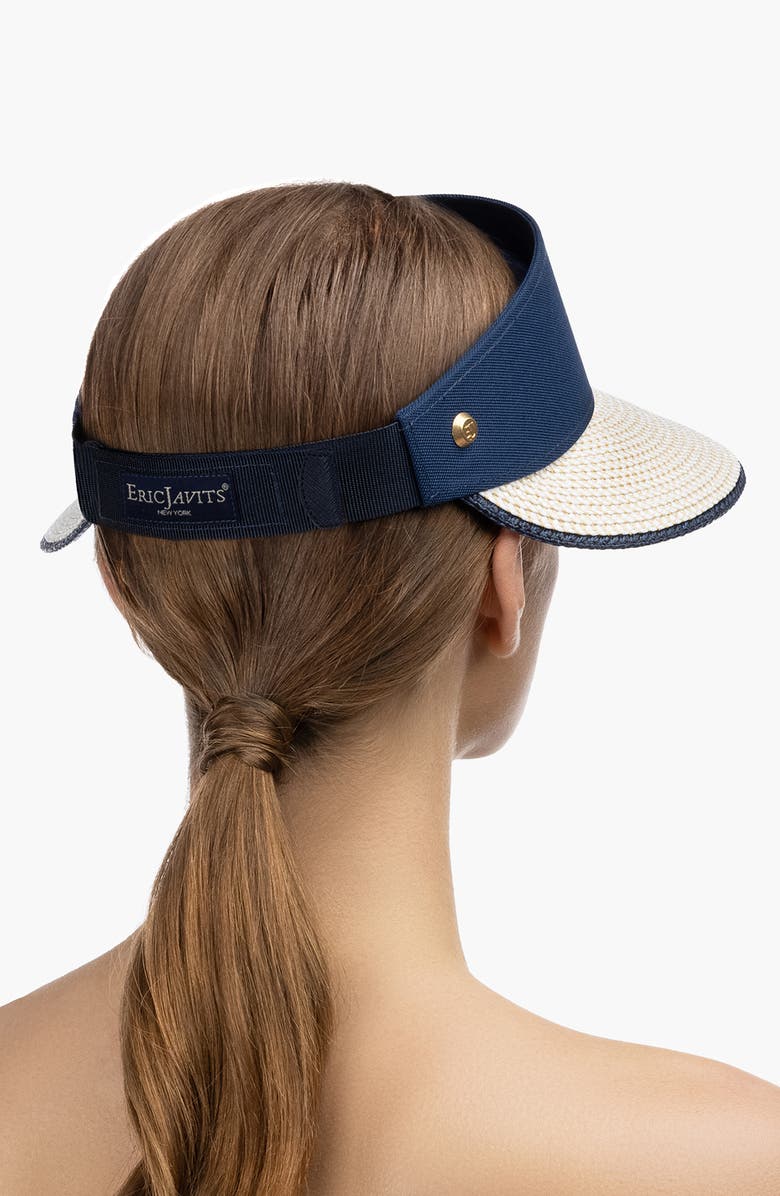 Eric Javits Squishee Straw Champ Custom Fit Visor, Alternate, color, White Mix/ Navy