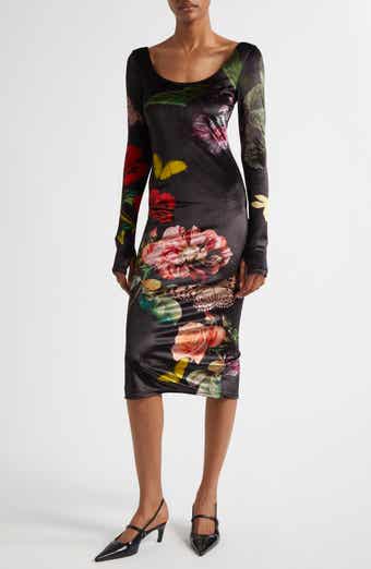 Alice + Olivia Delora Floral Print Long Sleeve Midi Dress