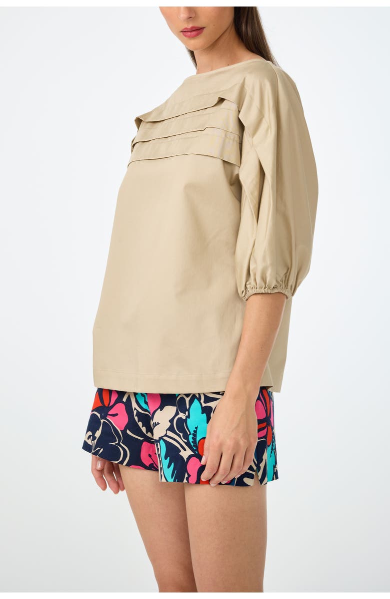Trina Turk Grady Puff Sleeve Pleated Top, Alternate, color, Biarritz Beige