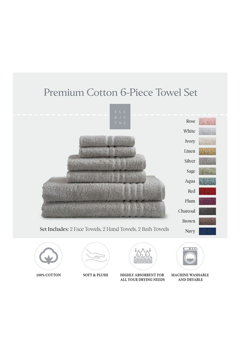 Ella Jayne Face-Hand-Body 6-Piece Towel Set, Alternate, color, SILVER