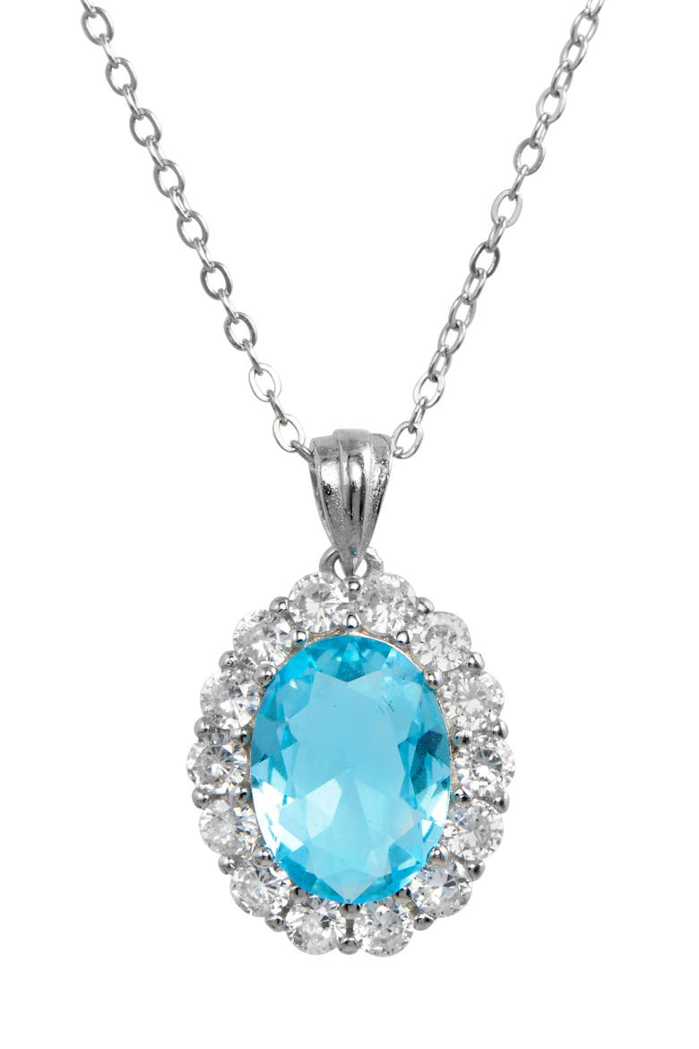 Diana Cubic Zirconia Halo Pendant Necklace, Main, color, LAGUNA BLUE