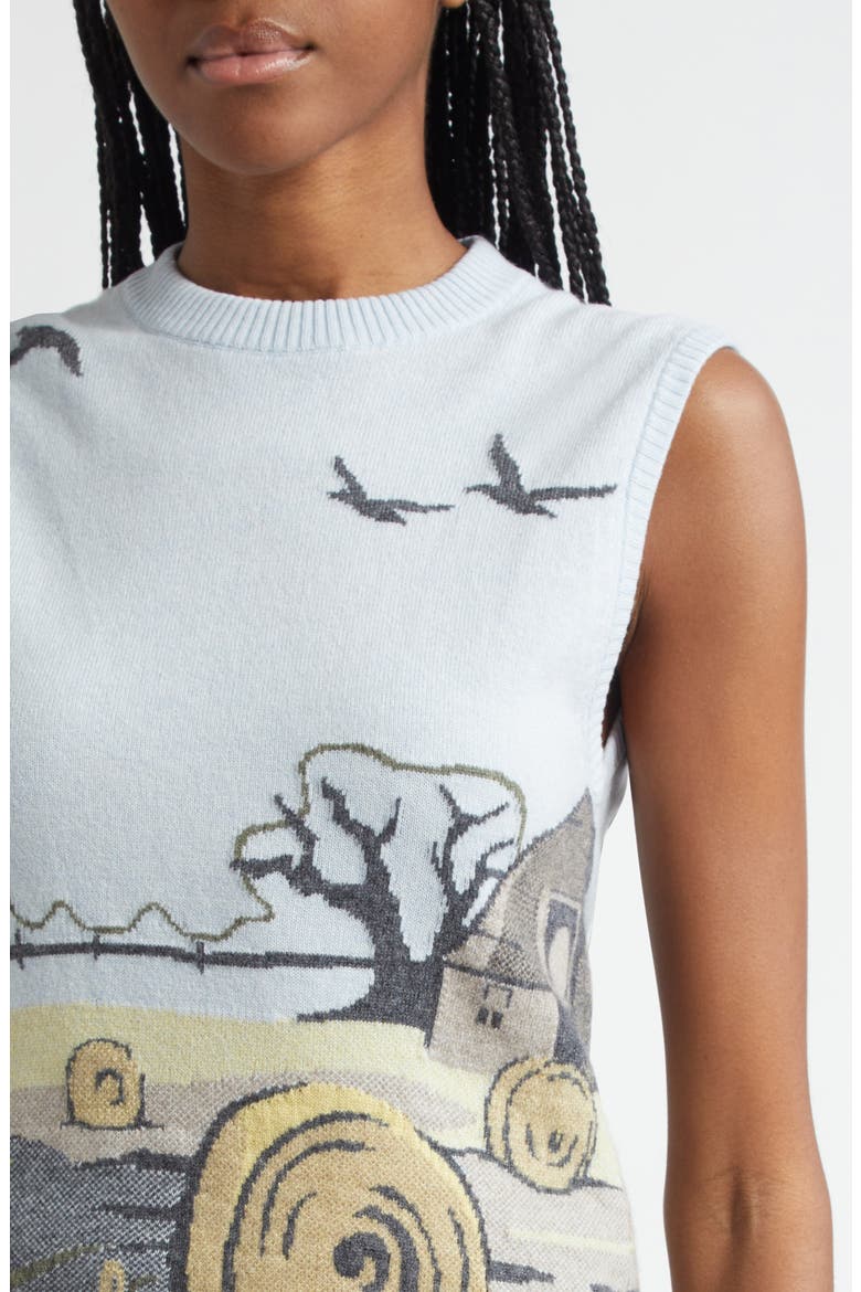 Seasonal Print Sleeveless Cashmere Sweater, Alternate, color, LIGHT BLU