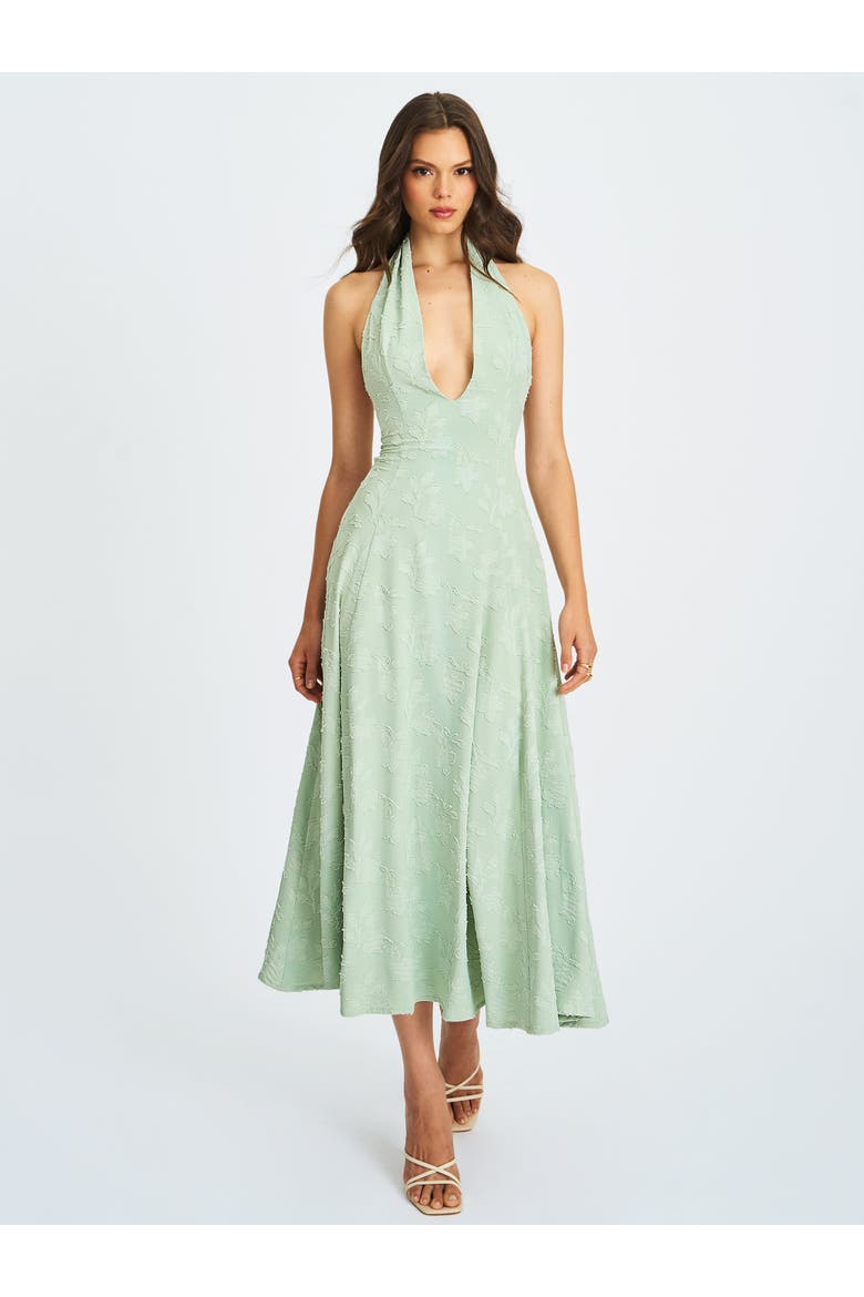 Magda Deep V Neck Halter A-line Midi Dress, Alternate, color, Mint Green
