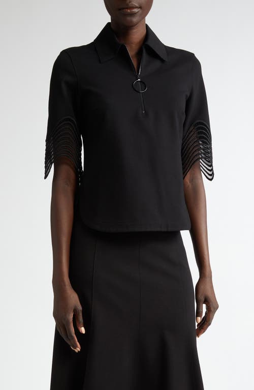 Akris punto Waved Lace Cuff Half Zip Polo in Black 