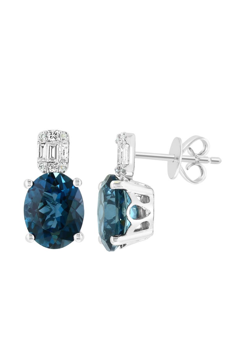 14K White Gold Oval London Blue Topaz & Diamond Drop Earrings, Alternate, color, 14K Gold