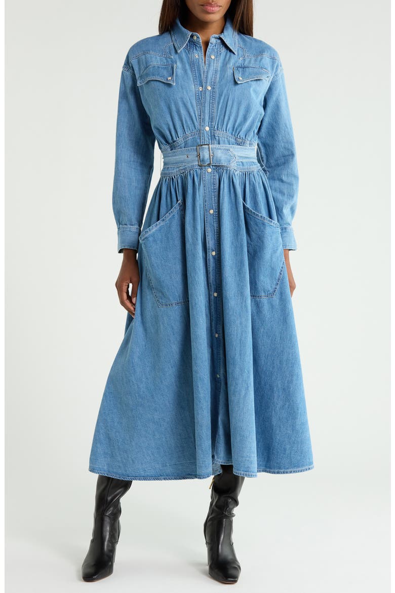 The Gallop Denim Midi Dress, Main, color, PLAYING FOR KEEPS