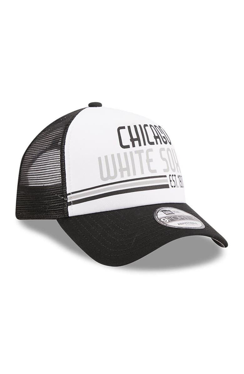 New Era Men's New Era White/Black Chicago White Sox Stacked A-Frame Trucker 9FORTY Adjustable Hat, Alternate, color, White