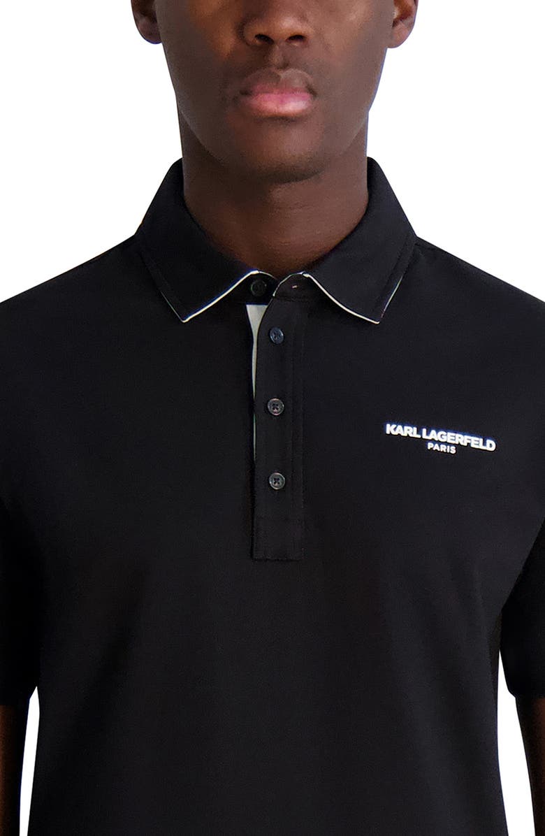KARL LAGERFELD PARIS Logo Chest Stretch Cotton Polo, Alternate, color, Black