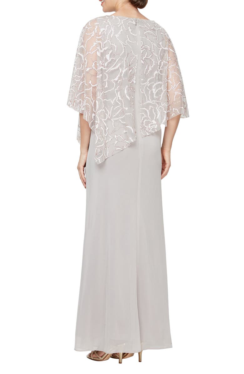 SL FASHIONS Floral Glitter Capelet Gown, Alternate, color, 