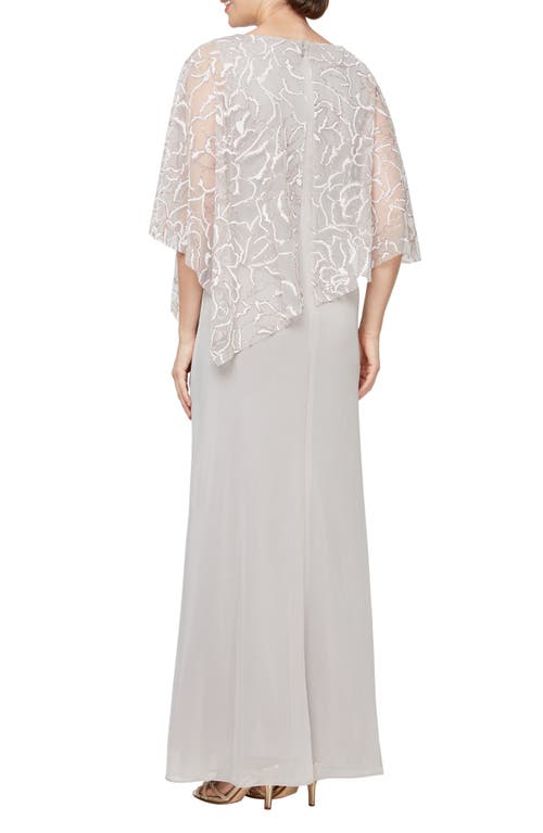 Sl Fashions Floral Glitter Popover Gown In Buff