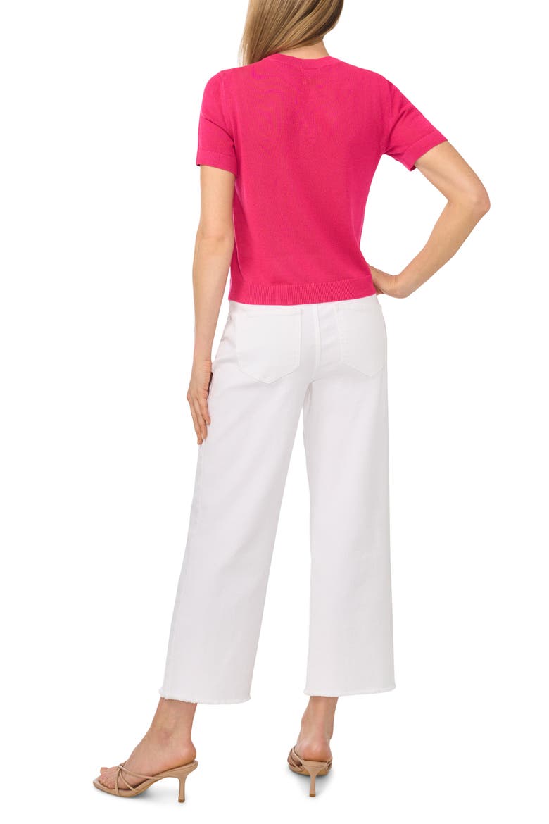 Short Sleeve Button-Up Sweater, Alternate, color, PINK PEACOCK