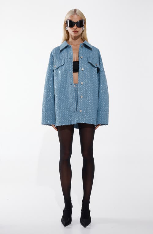 By.dyln Sequin Embellished Distressed Denim Jacket In Blue