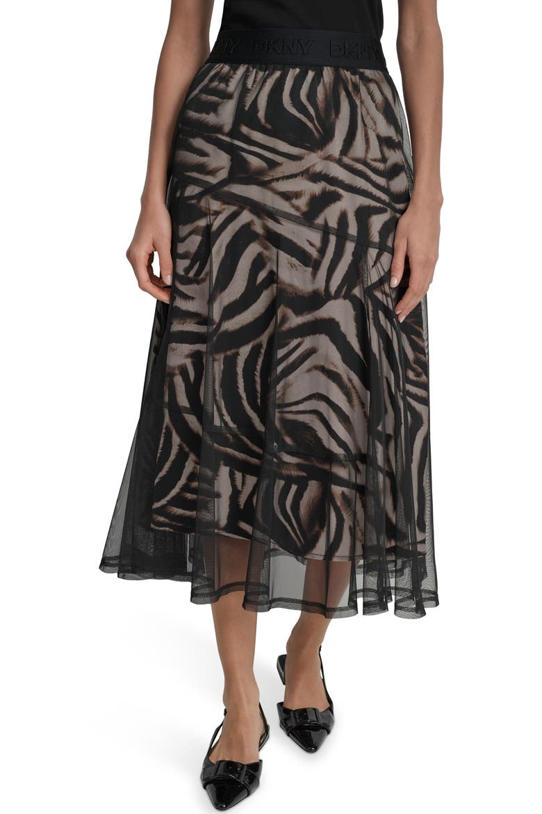 Zebra Stripe Layered Mesh A-Line Skirt, Main, color, BLURRED ZEBRA