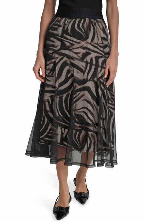 DKNY Zebra Stripe Layered Mesh A-Line Skirt
