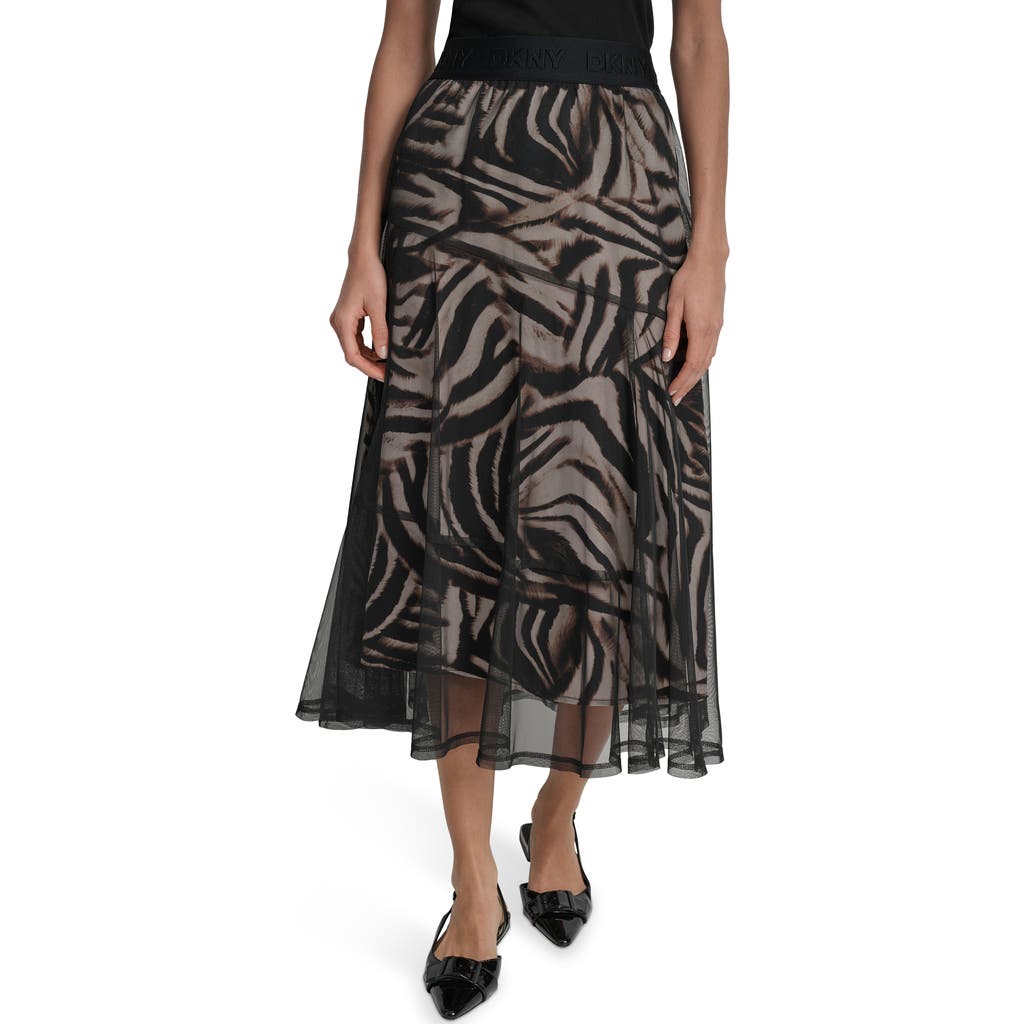Dkny Zebra Stripe Layered Mesh A-line Skirt In Multi
