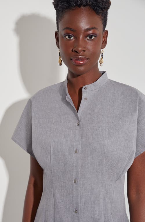 Misook Button-up Cotton Midi Dress In Blue