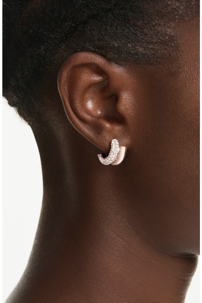 Dextera Mini Hoop Earrings, Alternate, color, ROSE GOLD/ WHITE