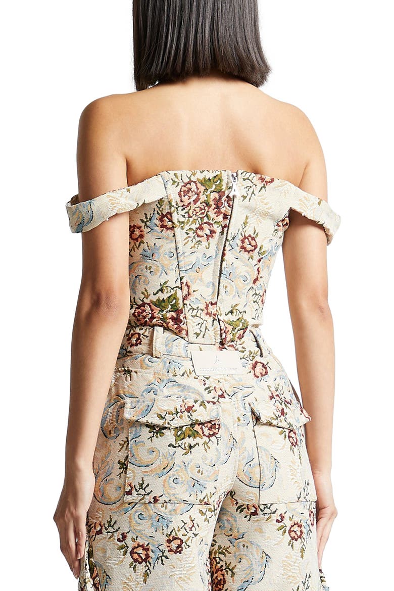 Bonnie Floral Jacquard Bardot Corset Top, Alternate, color, Beige
