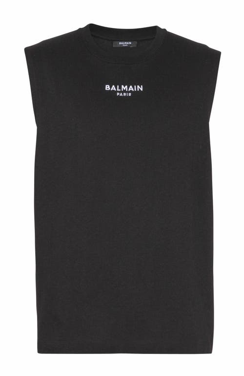 Balmain Black Crewneck Sleeveless Top With Logo Lettering Embroidery On The Front In Cotton Man