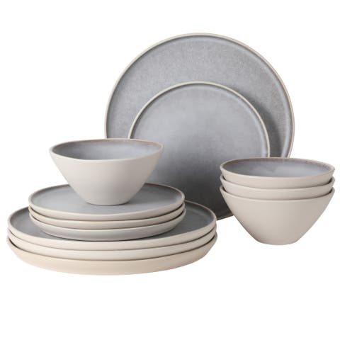 Coastal Forest 12-Piece Triple Reactive Glaze Stoneware Dinnerware Set