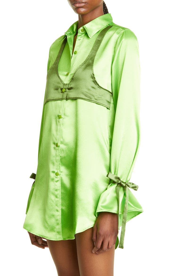 Michelle Long Sleeve Satin Mini Shirtdress, Alternate, color, GREEN