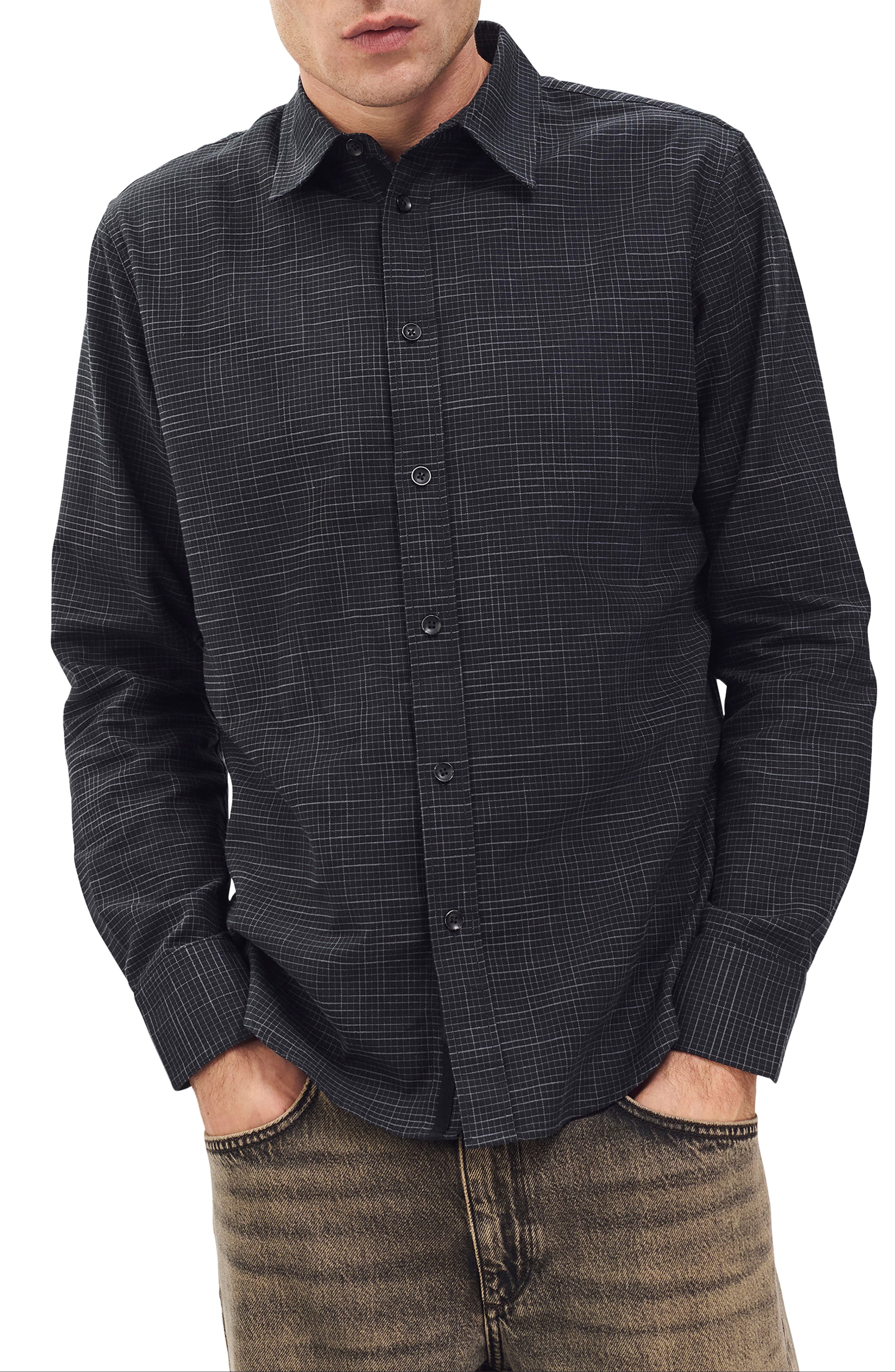 Rag & Bone Tomlin Crosshatch Cotton Button-up Shirt In Gray