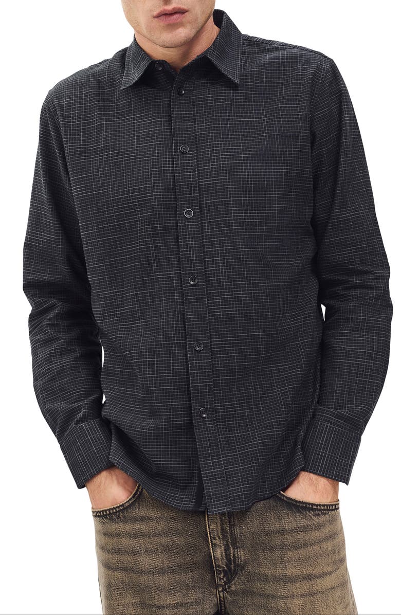 rag & bone Tomlin Crosshatch Cotton Button-Up Shirt, Main, color, Black Grey