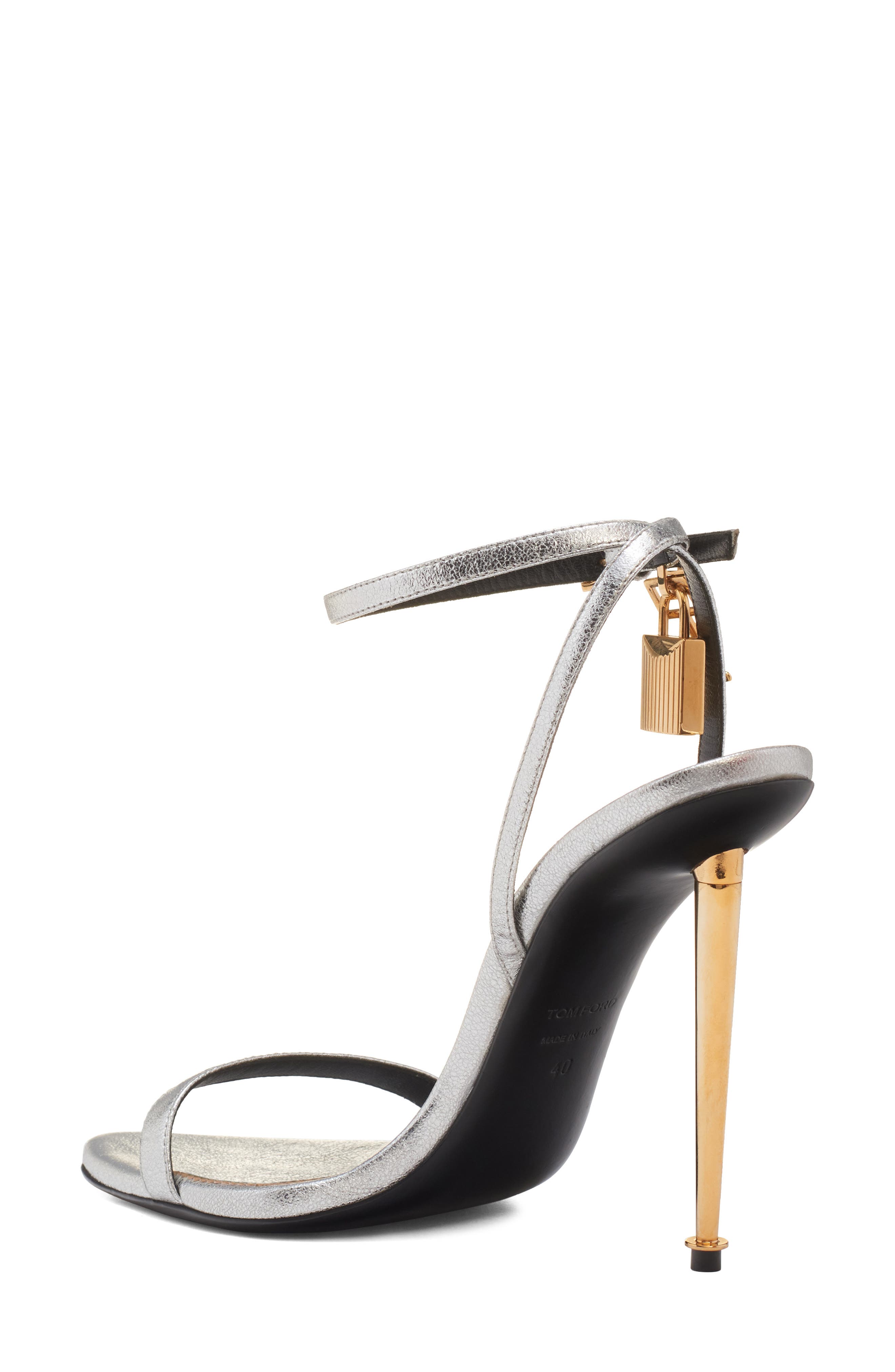 TOM FORD Padlock Naked Metallic Pointy Toe Sandal, Alternate, color, Taa Silver