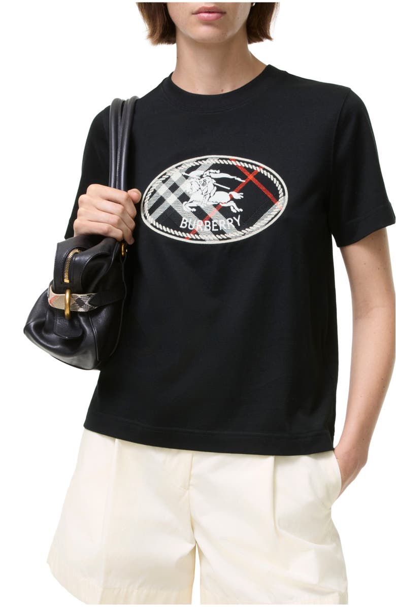 Burberry Check Knight Stamp Cotton T-shirt, Main, color, Black