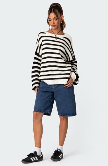 Half and Half Oversized Stripe Sweater | Krush Kandy