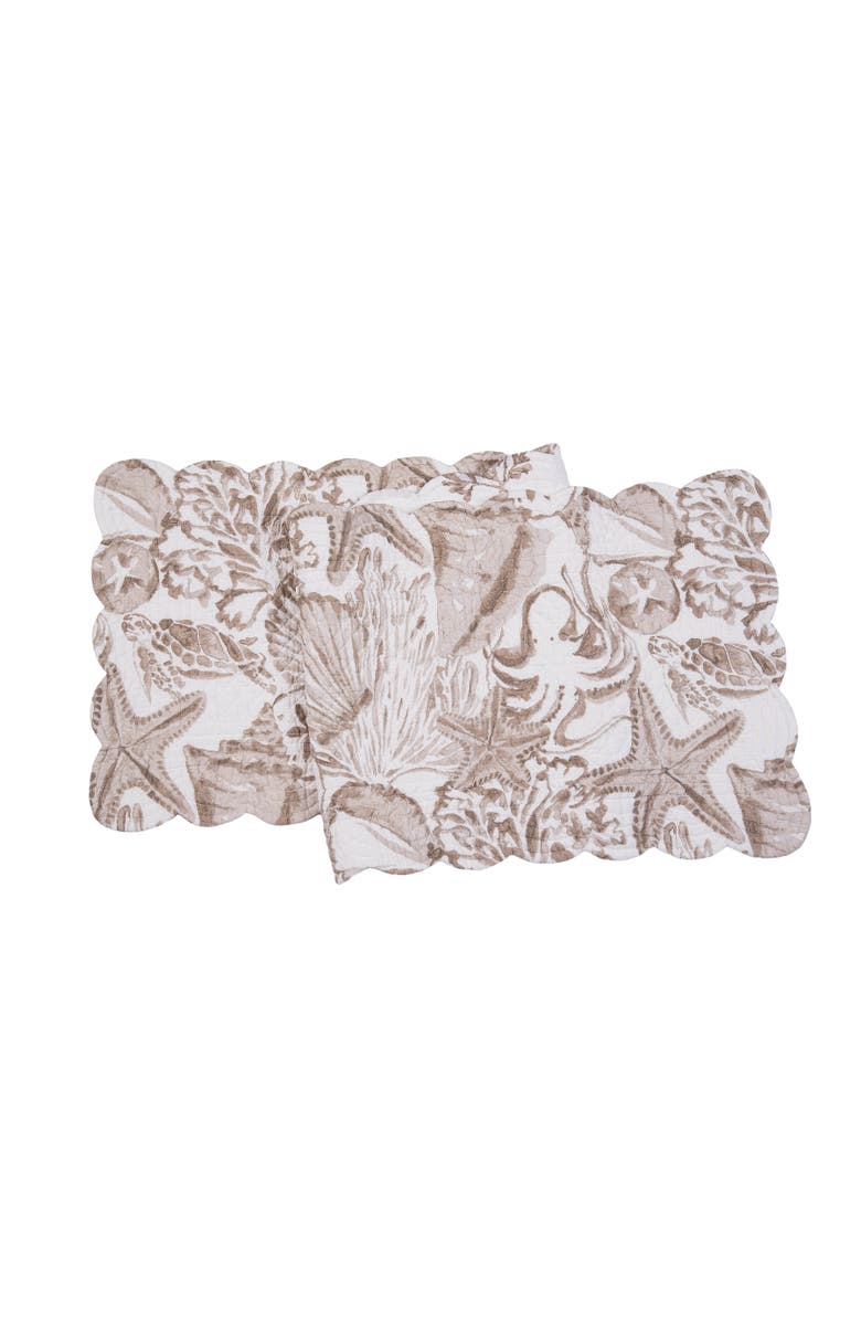 C&F Home Barley Coast Shells Reversible Quilt Table Runner 14" x 51", Main, color, Brown