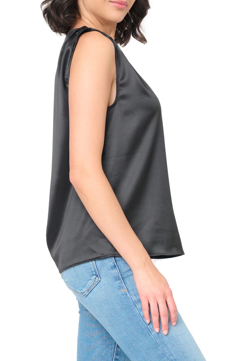GIBSONLOOK Reverly Cinch Shoulder Sleeveless Satin Top, Alternate, color, Black