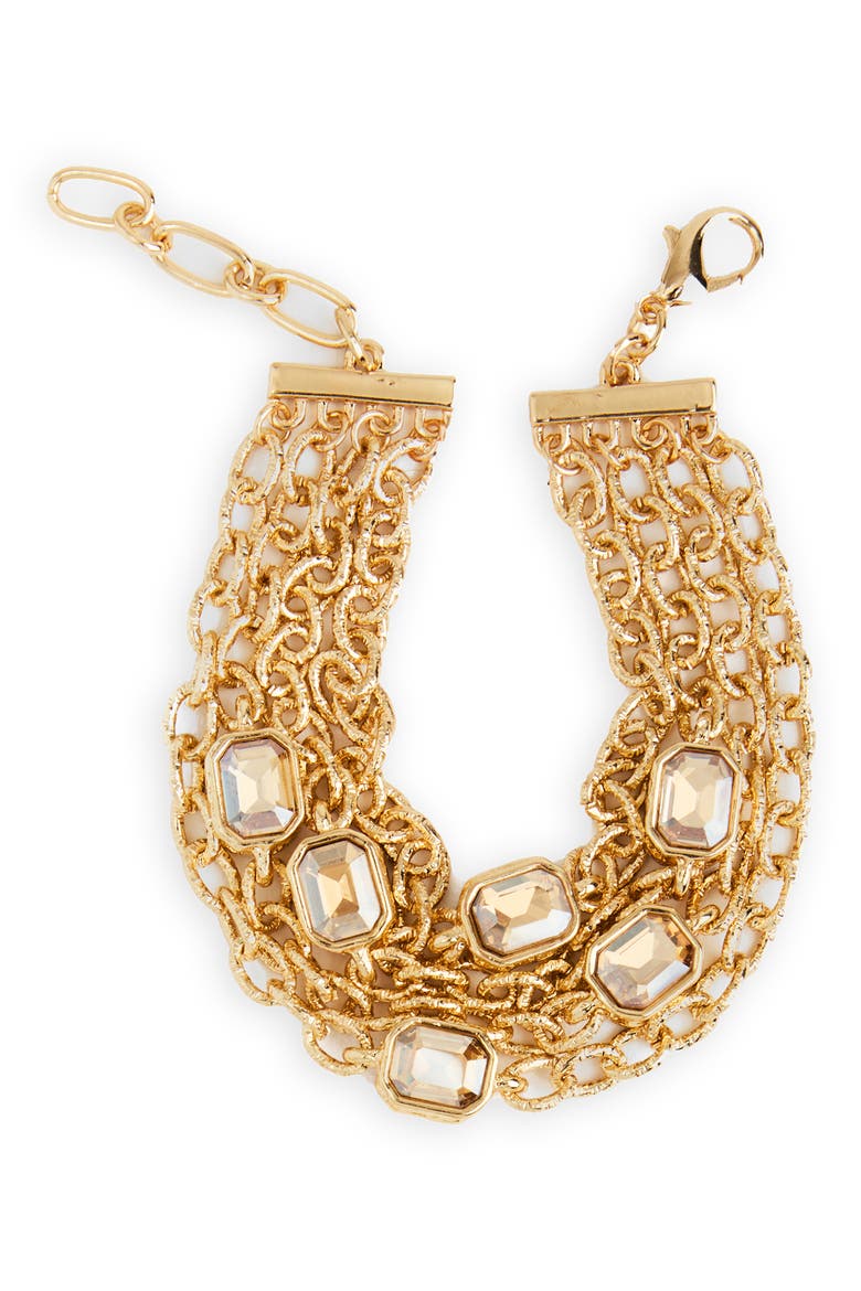 Crystal Chain Layered Bracelet, Main, color, GOLD