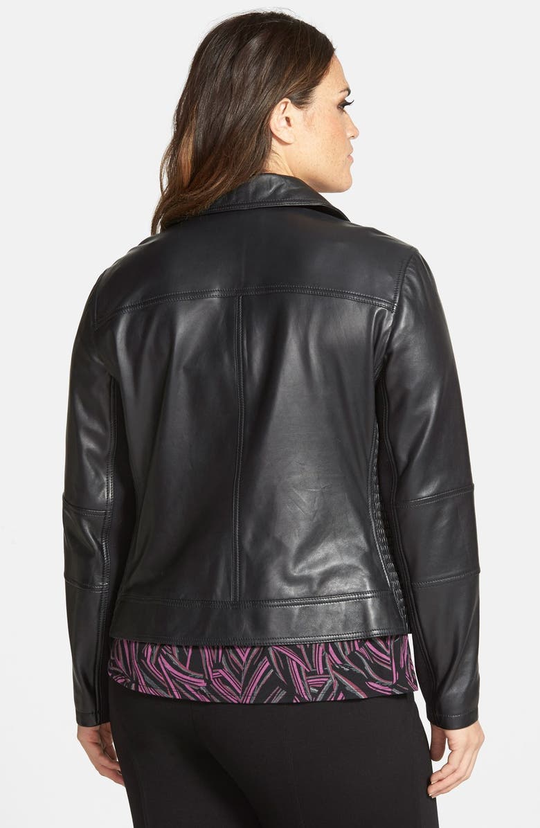 Halogen<sup>®</sup> Smocked Side Leather Moto Jacket, Alternate, color, 