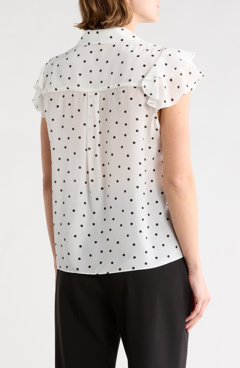 Alice + Olivia Ziggy Ruffle Sleeve Stretch Silk Button-Up Top, Alternate, color, Cutie Polka Dot Antique White