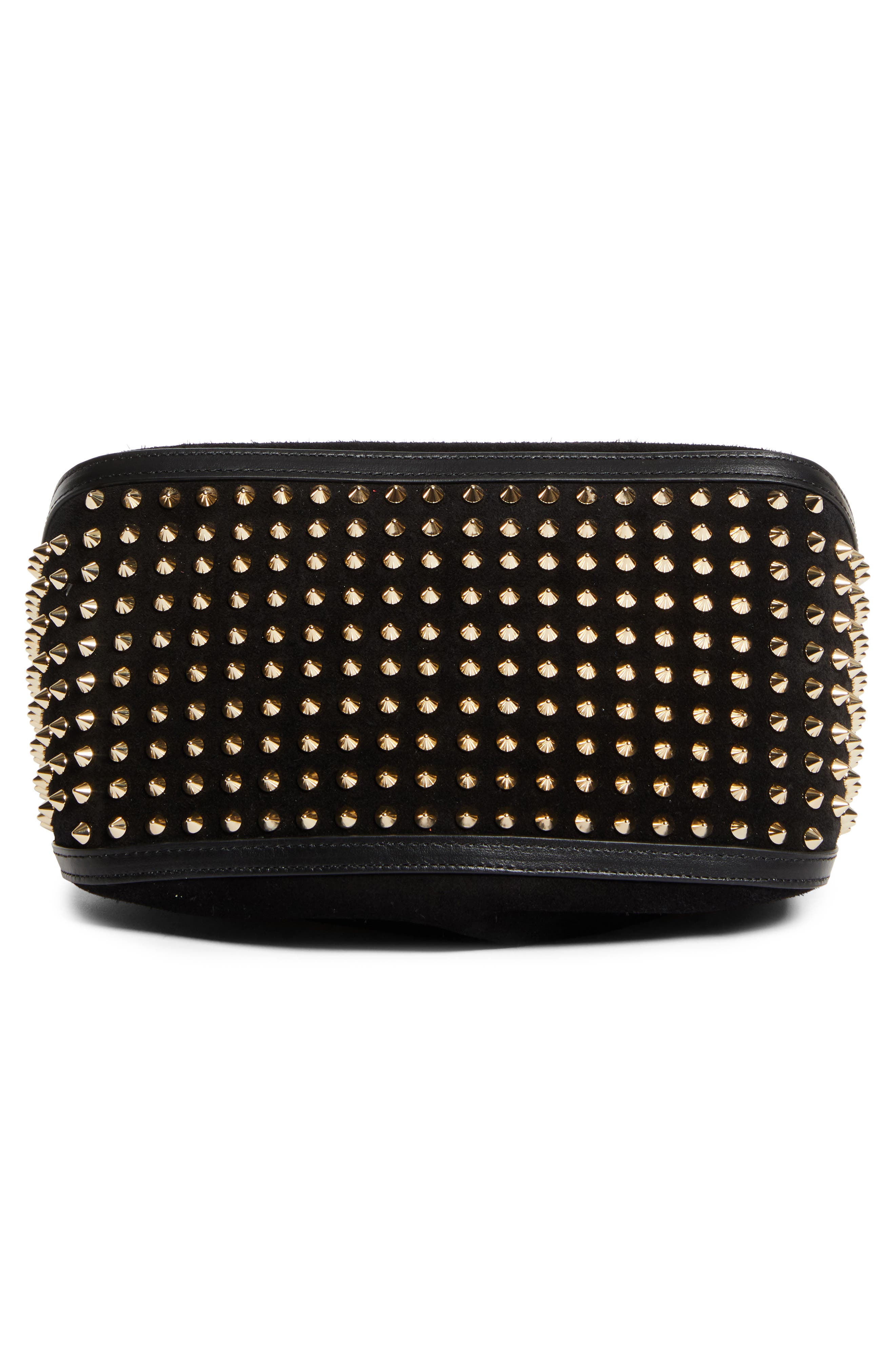 Christian Louboutin Funky Empire Spike Dopp Leather Top Handle Pouch, Alternate, color, Black