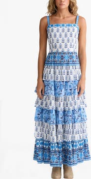 Talisman the Label Paloma Mixed Print Tiered Cotton Maxi Dress