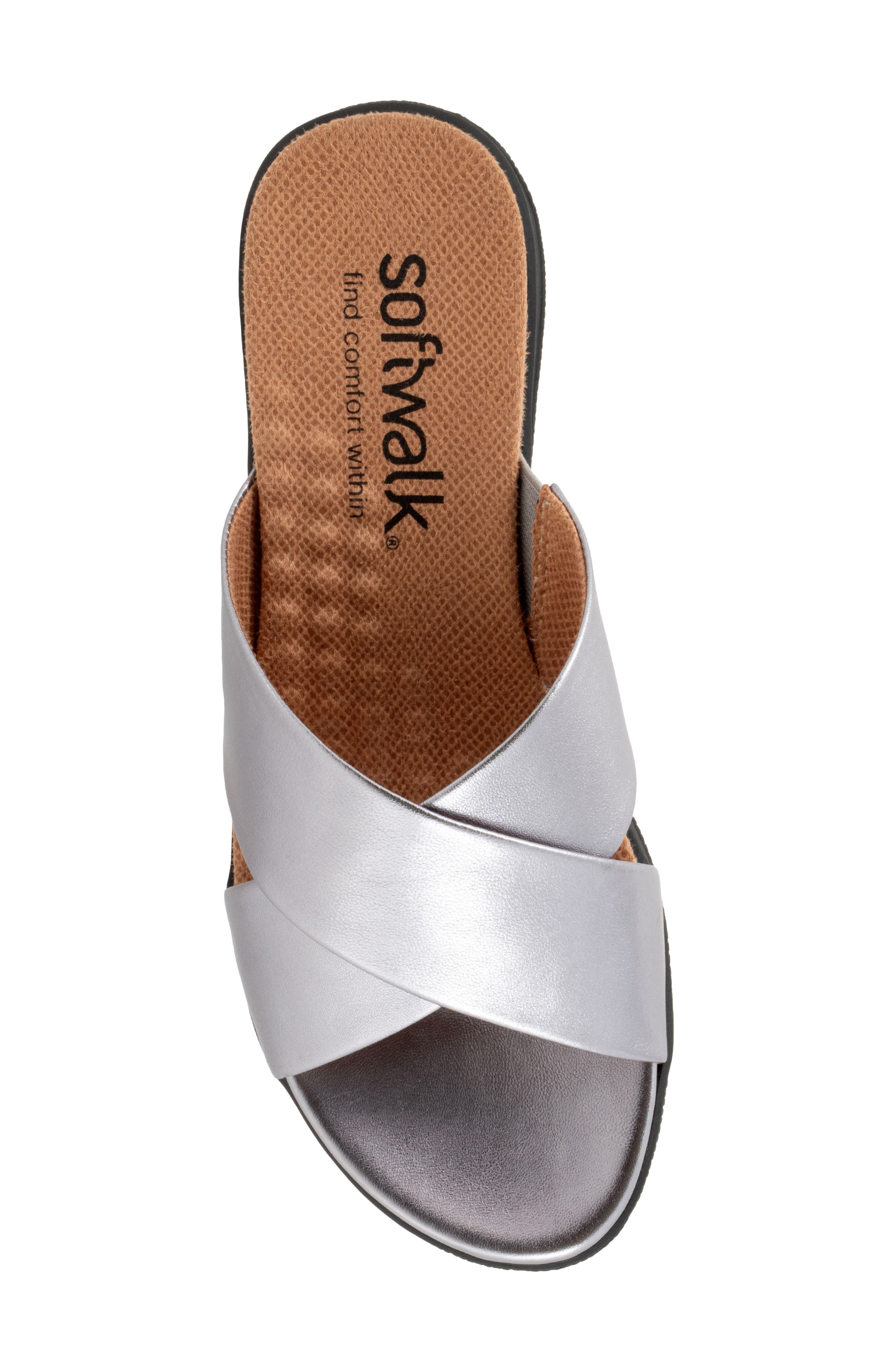 SoftWalk<sup>®</sup> 'Tillman' Leather Cross Strap Slide Sandal, Alternate, color, Pewter Leather