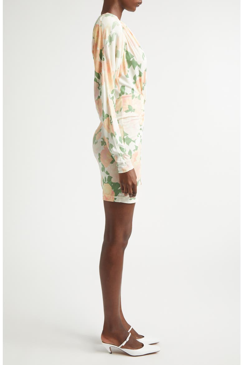 Peony Print Long Sleeve Minidress, Alternate, color, IVORY/ PINK/ GREEN