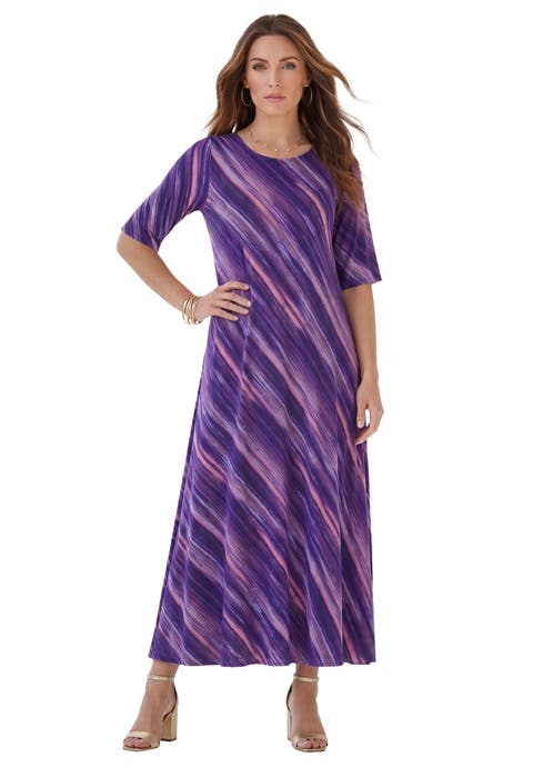 Plus Size Stretch Knit High Low Short Sleeve Maxi Dress