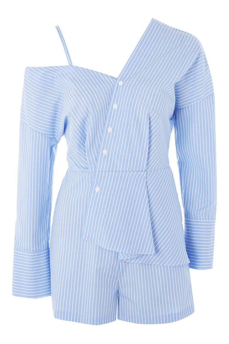 Asymmetrical Stripe Poplin Romper, Alternate, color, BLUE MULTI