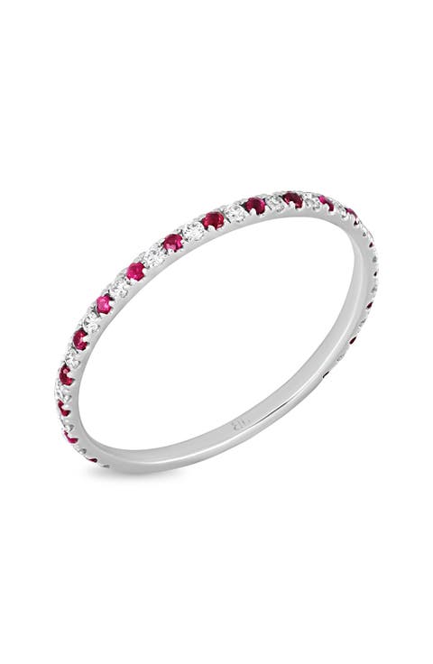 El Mar 18K White Gold Ruby & Diamond Stackable Band Ring