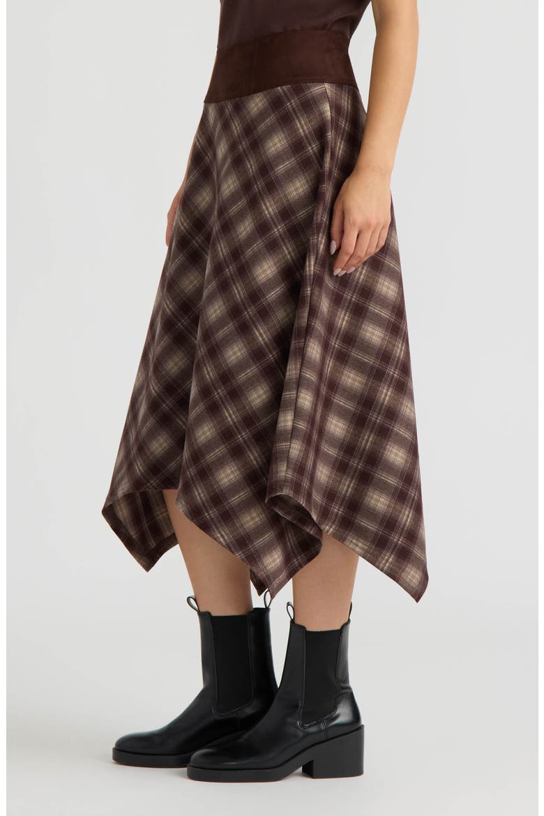 Plaid Handkerchief Hem Midi Skirt, Alternate, color, BROWN PLAID