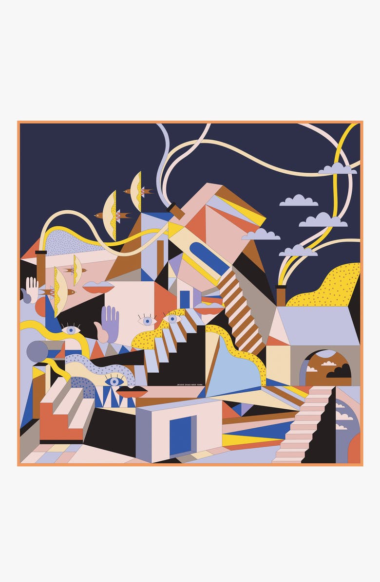 Jessie Zhao New York Double Sided Wool Silk Scarf Of Dreamlike, Alternate, color, Brown