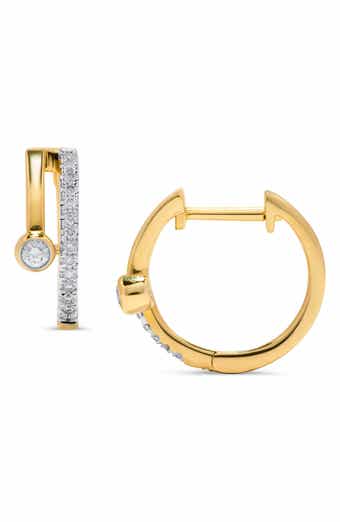 H.J. Namdar 14K Gold Bezel Set Diamond Huggie Hoop Earrings
