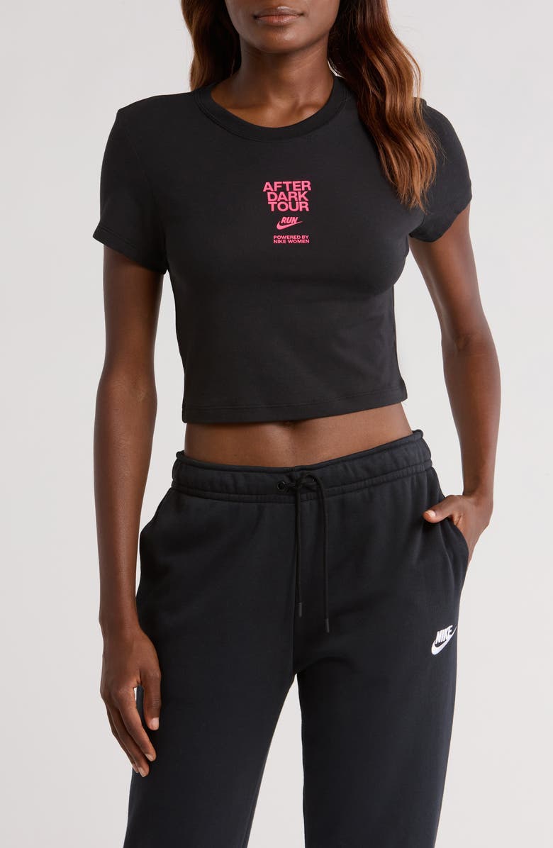 Nike After Dark Tour Slim Cropped T-Shirt, Main, color, Black