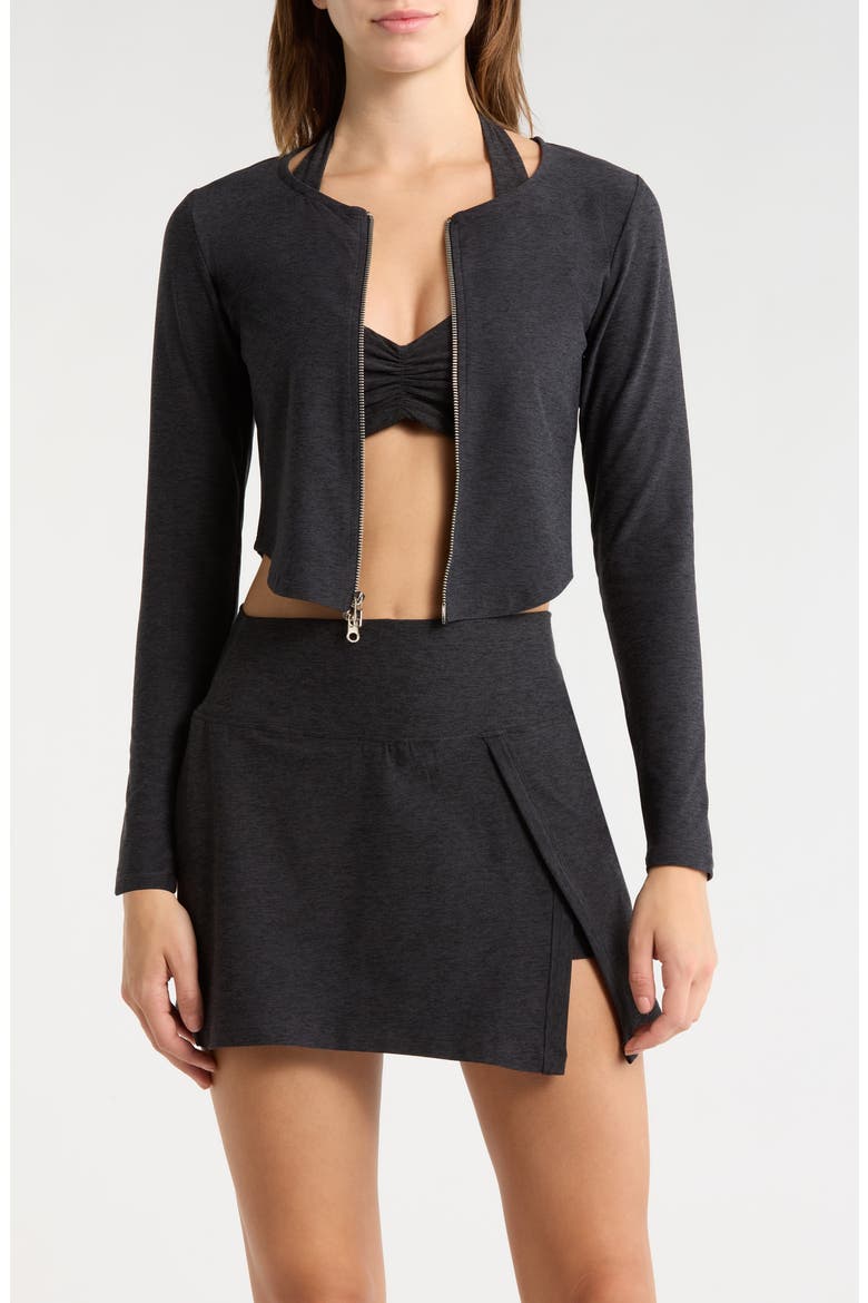 Stretch Zip Up Cardigan, Main, color, HEATHER BLACK